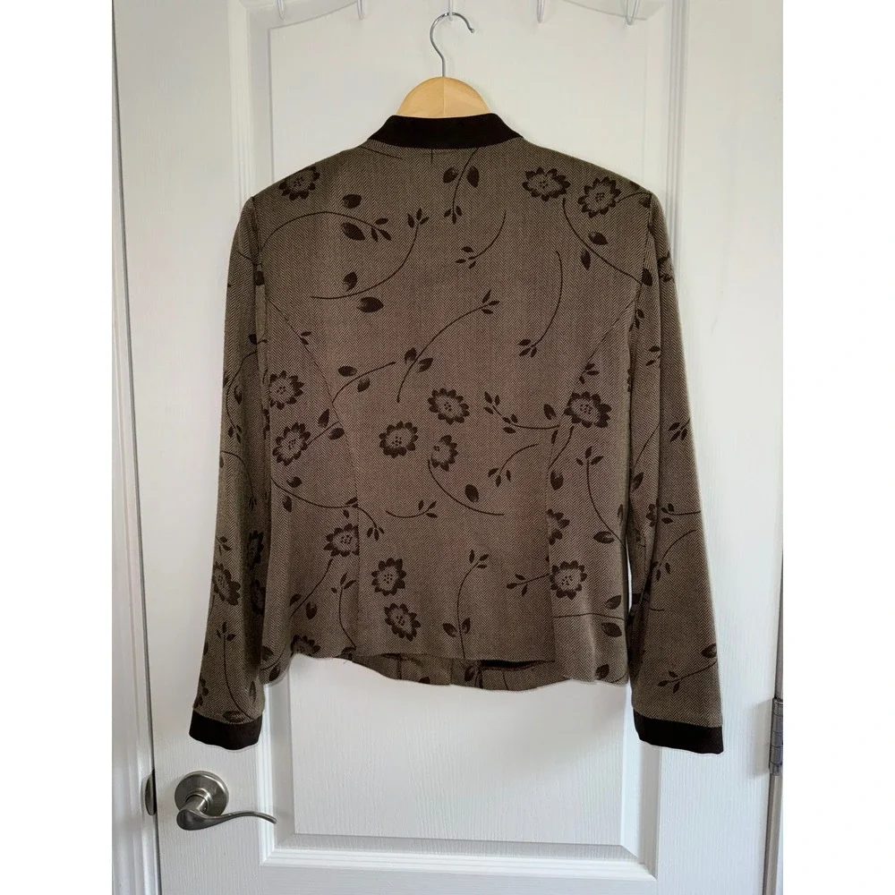 Vintage Sag Harbor Herringbone Floral Jacket Size 10 Brown Cottagecore BlazerVTG